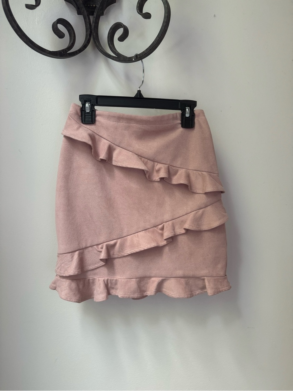 Womens Pink Ruffle Mini Skirt